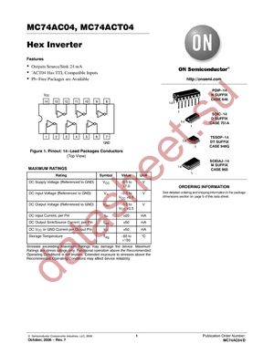 MC74AC04DR2 datasheet  